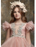 Feifei Sleeve Beaded Lace Tulle Ruffle Flower Girl Dress